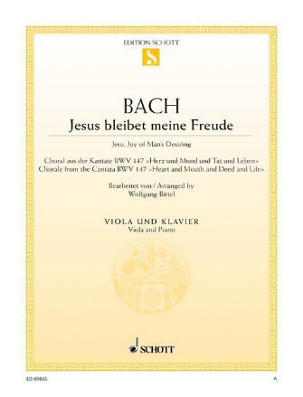 Bach Jesu, Joy Of Man's Desiring Hchoral From Cantata Bwv 147 Viola and Piano