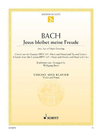 Bach Jesu, Joy Of Man's Desiring Choral From Cantata Bwv 147 Violin And Piano