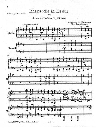 Brahms Rhapsody Op. 119 No. 4