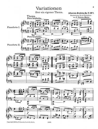 Brahms Variations on an Original Theme Op. 21 No. 1