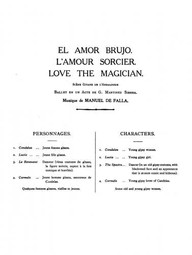 de Falla El Amor Brujo Vocal Score