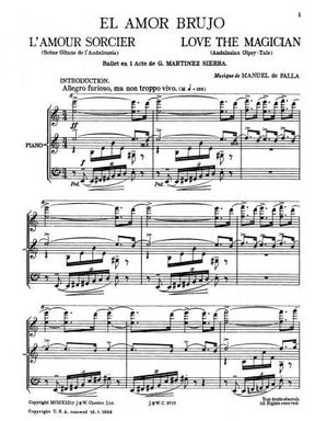 de Falla El Amor Brujo Vocal Score