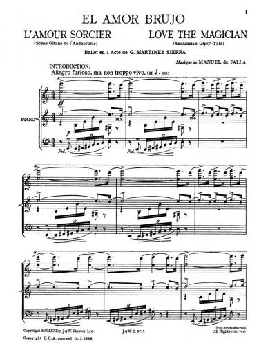 de Falla El Amor Brujo Vocal Score