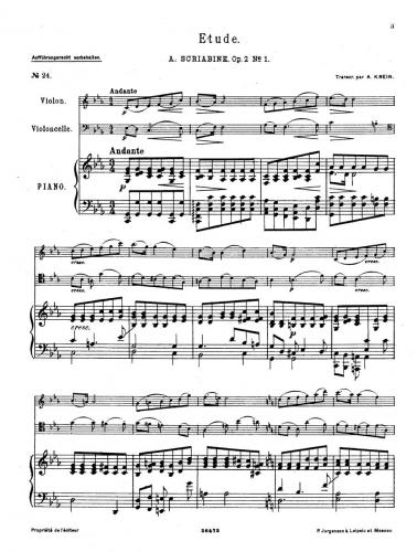 Scriabin Etude Opus 2 No 1 and Nocturne Opus 5 Arranged for Piano Trio