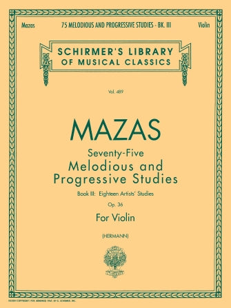 Mazas 75 Melodious and Progressive Studies Opus 36 Book 3