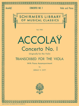 Accolay Concerto No. 1 Viola and Piano