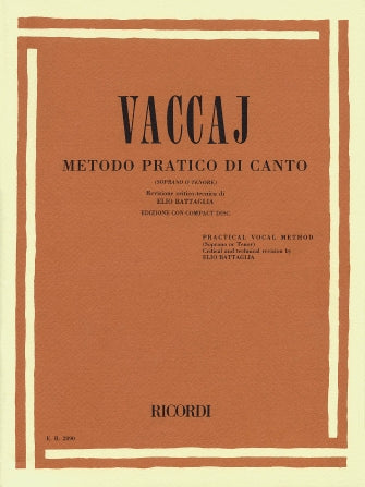 Vaccai Metodo Practico High Voice Soprano/Tenor – Book/CD