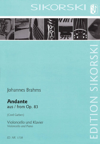 Brahms Andante from Op. 83 for Violoncello and Piano