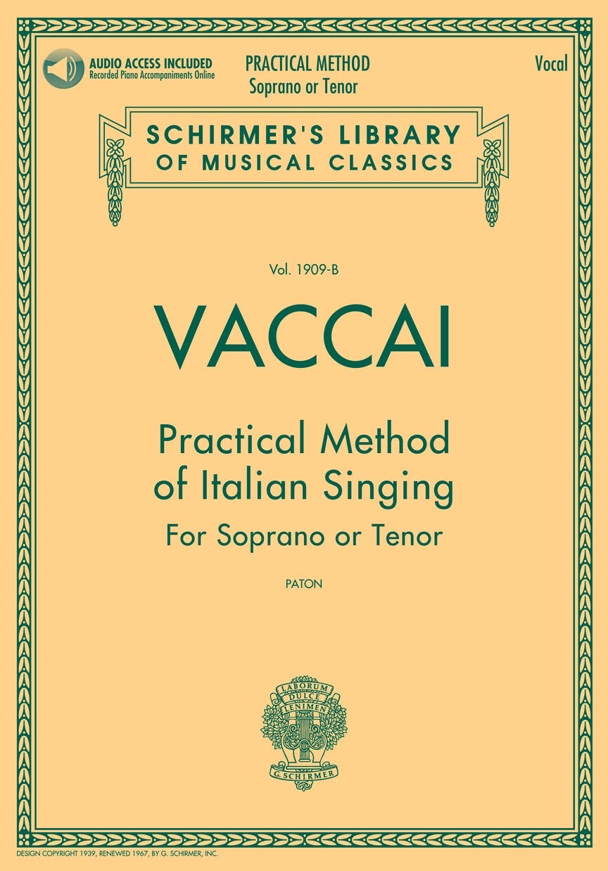 Vaccai Practical Method Of Italian Singing For Soprano Or Tenor - Book/accompaniment audio