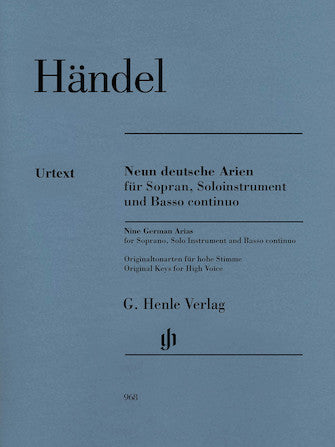 Handel 9 German Arias for Soprano, Solo Instrument and Basso Continuo