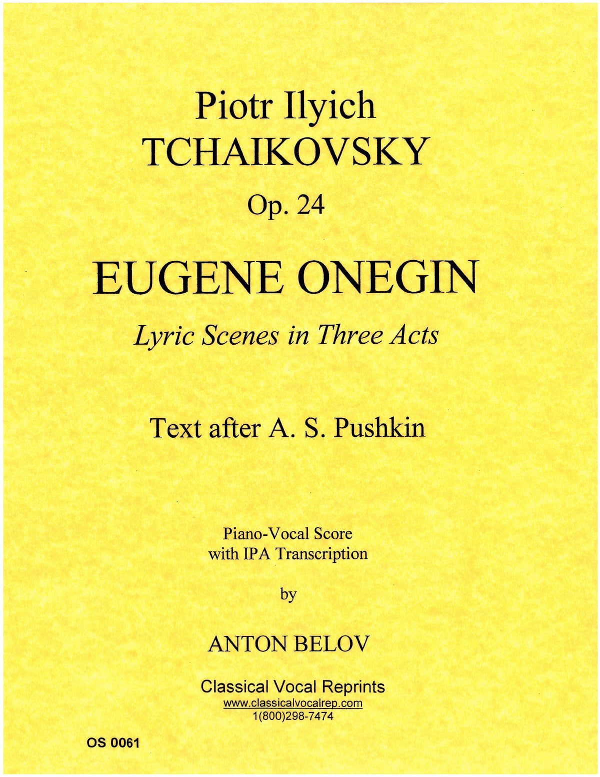 Tchaikovsky Eugene Onegin op 24 Vocal Score