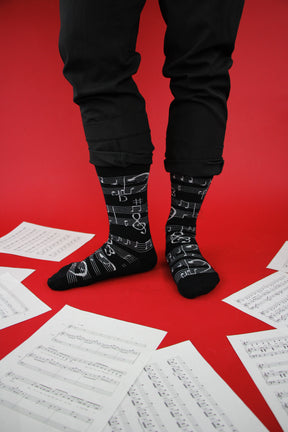 Socks: Music Note Men's (Black with White Notes)