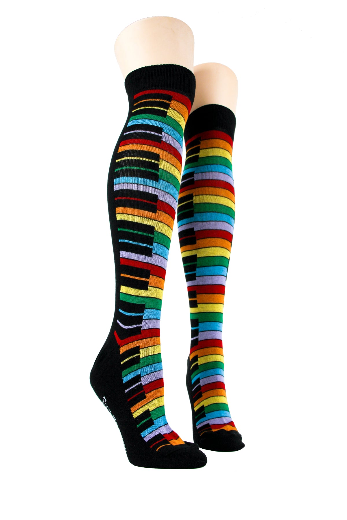 Socks: Rainbow Piano Keyboard Knee High Design - women's