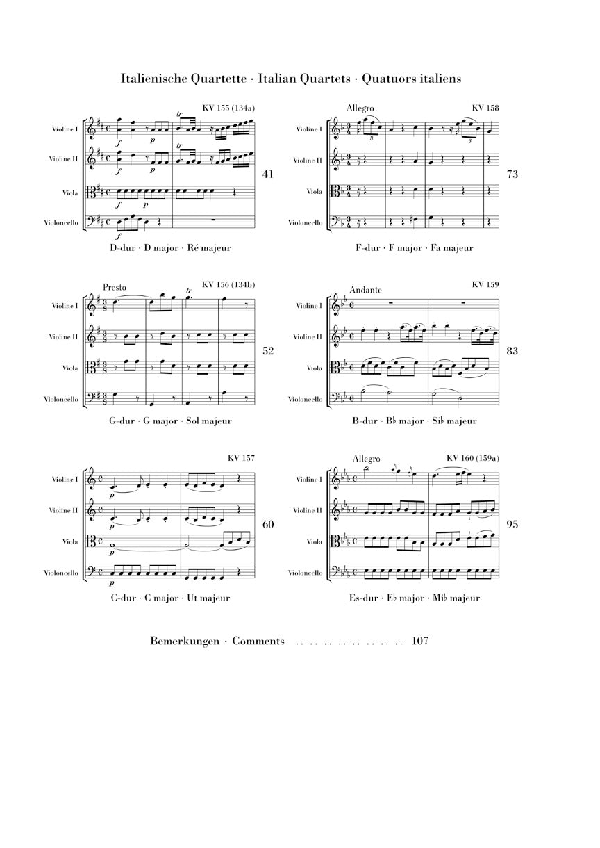 Mozart String Quartets Band 1 (Lodi-Quartett KV 80, Salzburger Divertimenti KV 136-138, Italienische Quartette KV 155-160) Study Score