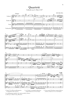 Mozart String Quartets Band 1 (Lodi-Quartett KV 80, Salzburger Divertimenti KV 136-138, Italienische Quartette KV 155-160) Study Score