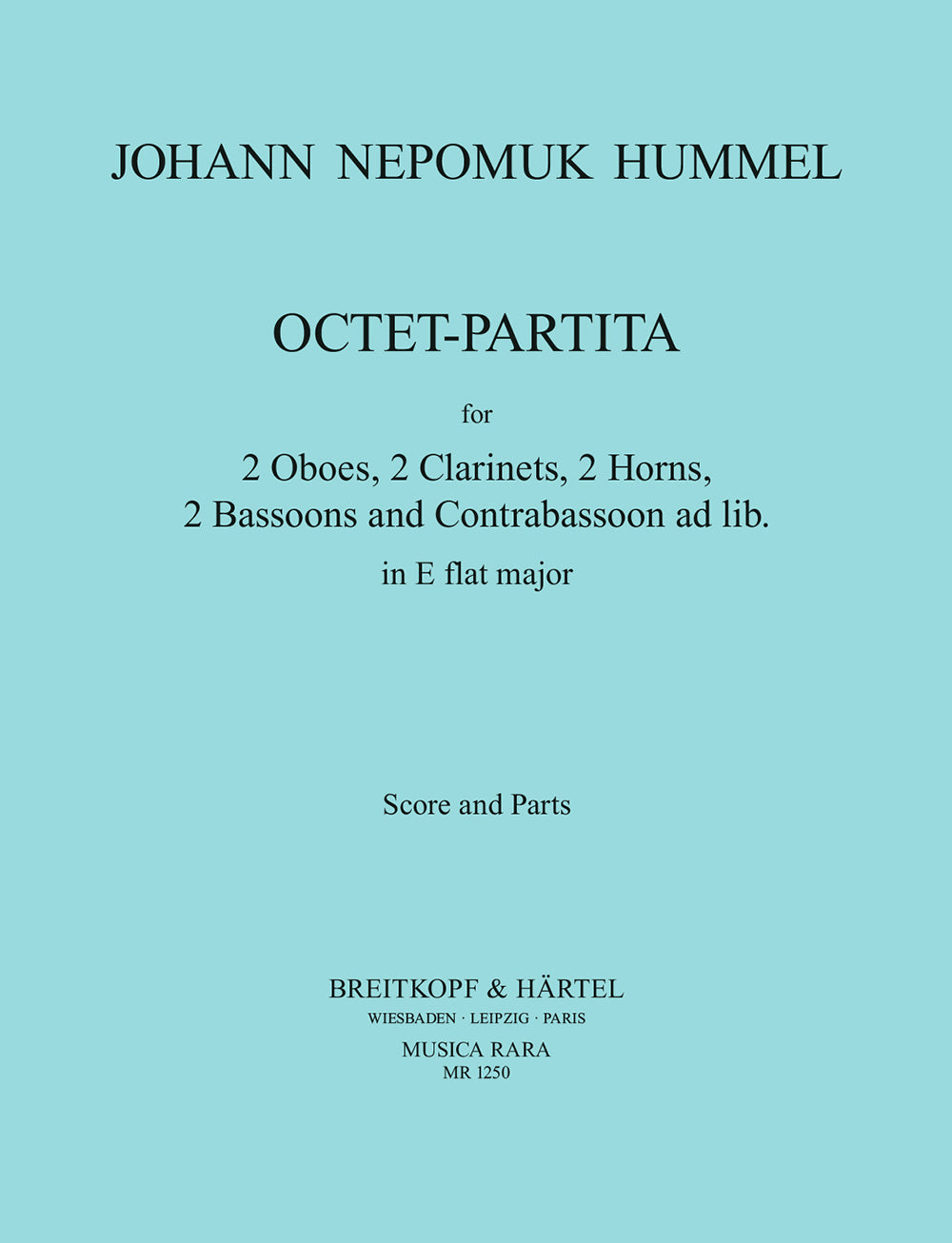 Hummel Octet Partita in Eb Full Score 2 Oboes, 2 Clarinets, 2 Bassoons & 2 Horns