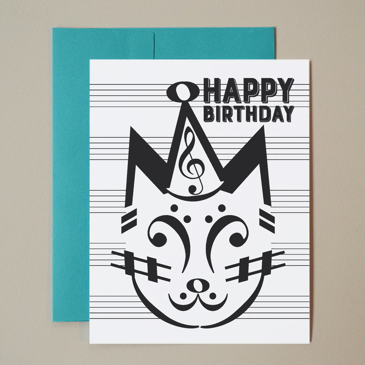 Card: Party Cat Music Note Birthday Card