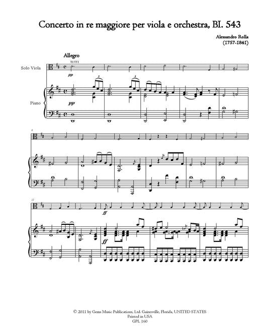 Rolla Viola Concerto in D major, BI. 543