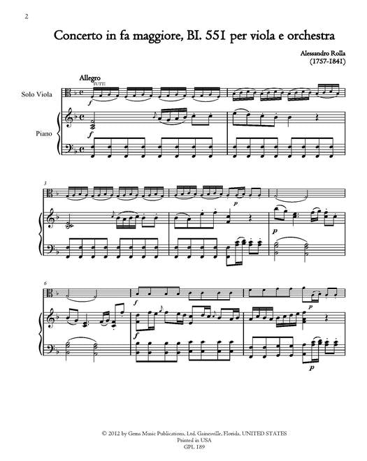 Rolla: Concerto in F Major BI. 551