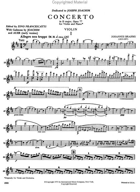 Brahms Violin Concerto in D major, Opus 77
