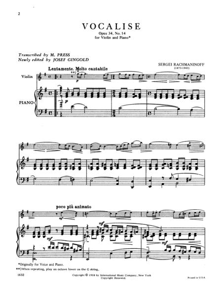 Rachmaninoff Vocalise, Opus 34, No. 14 for Violin