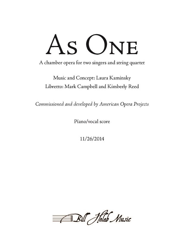 Kaminsky: As One piano/vocal score