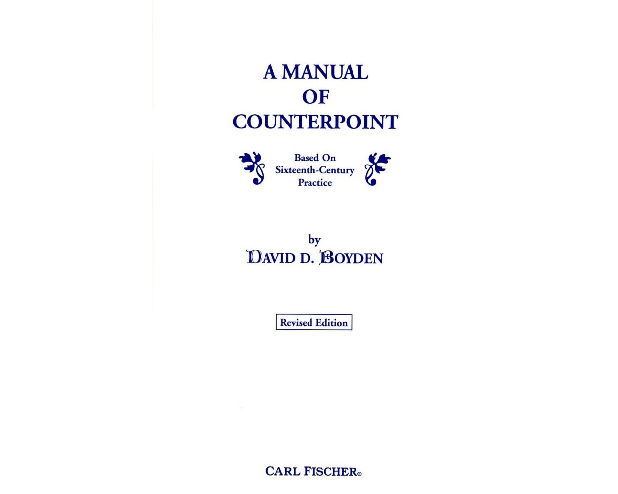 Boyden A Manual of Counterpoint