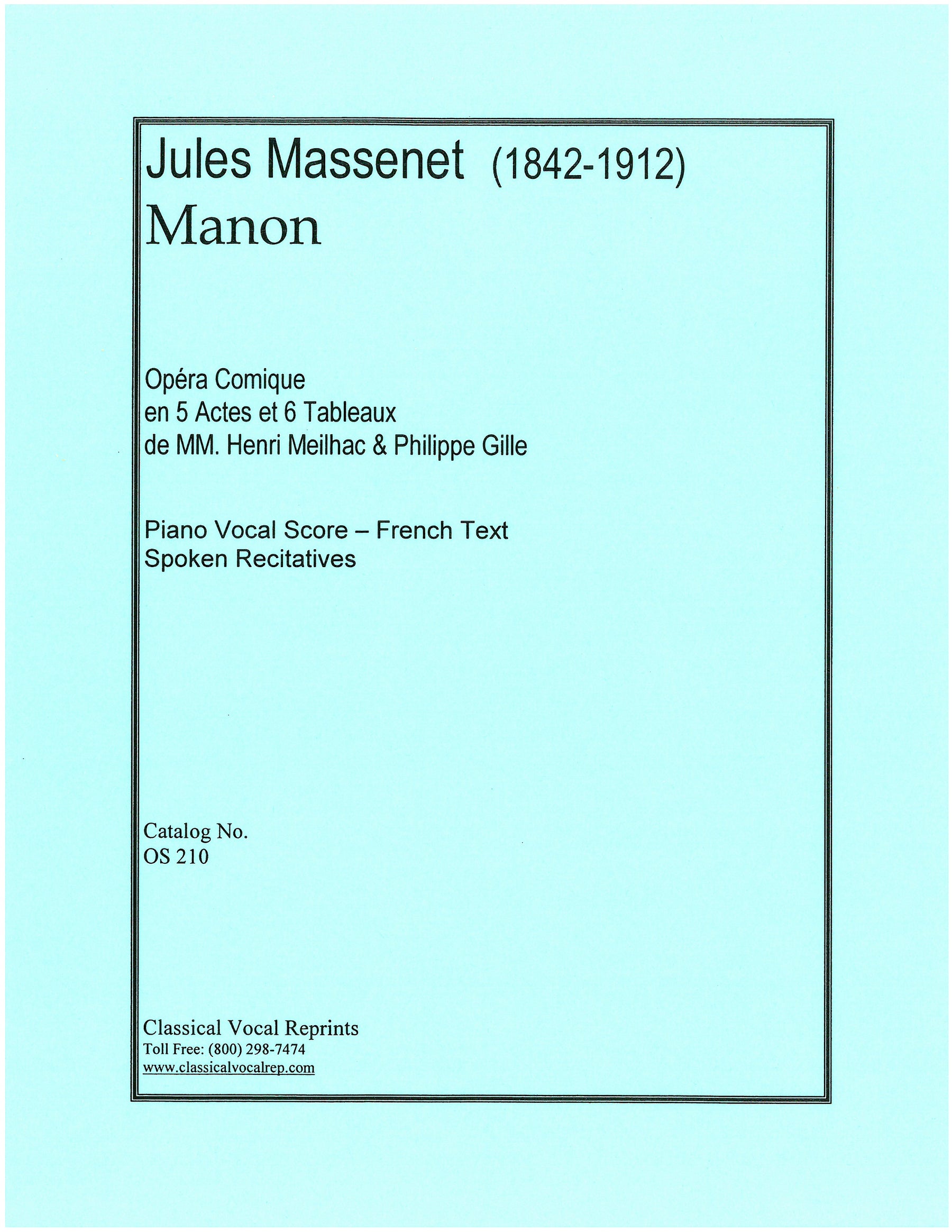 Massenet Manon Vocal Score
