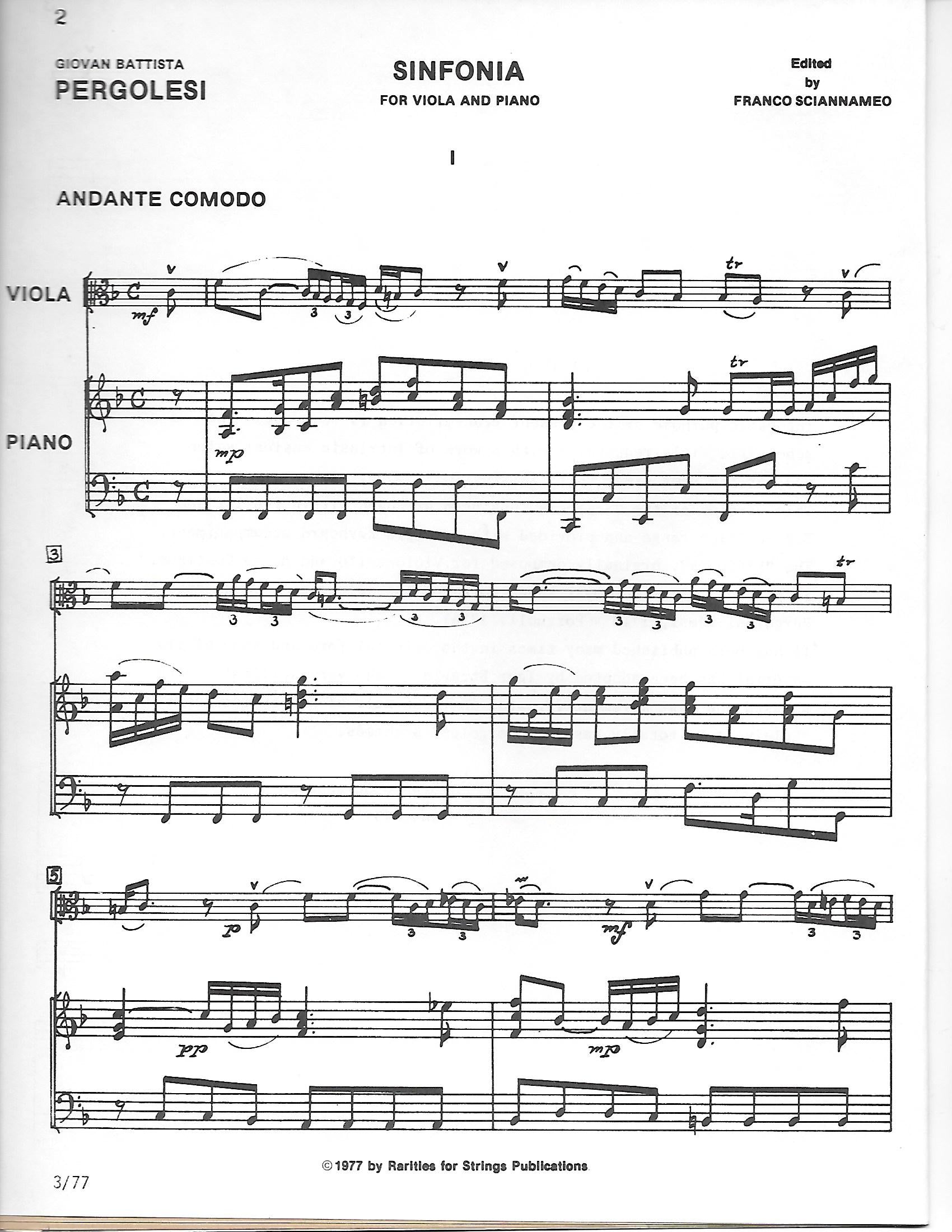 Pergolesi Sinfonia for viola and piano