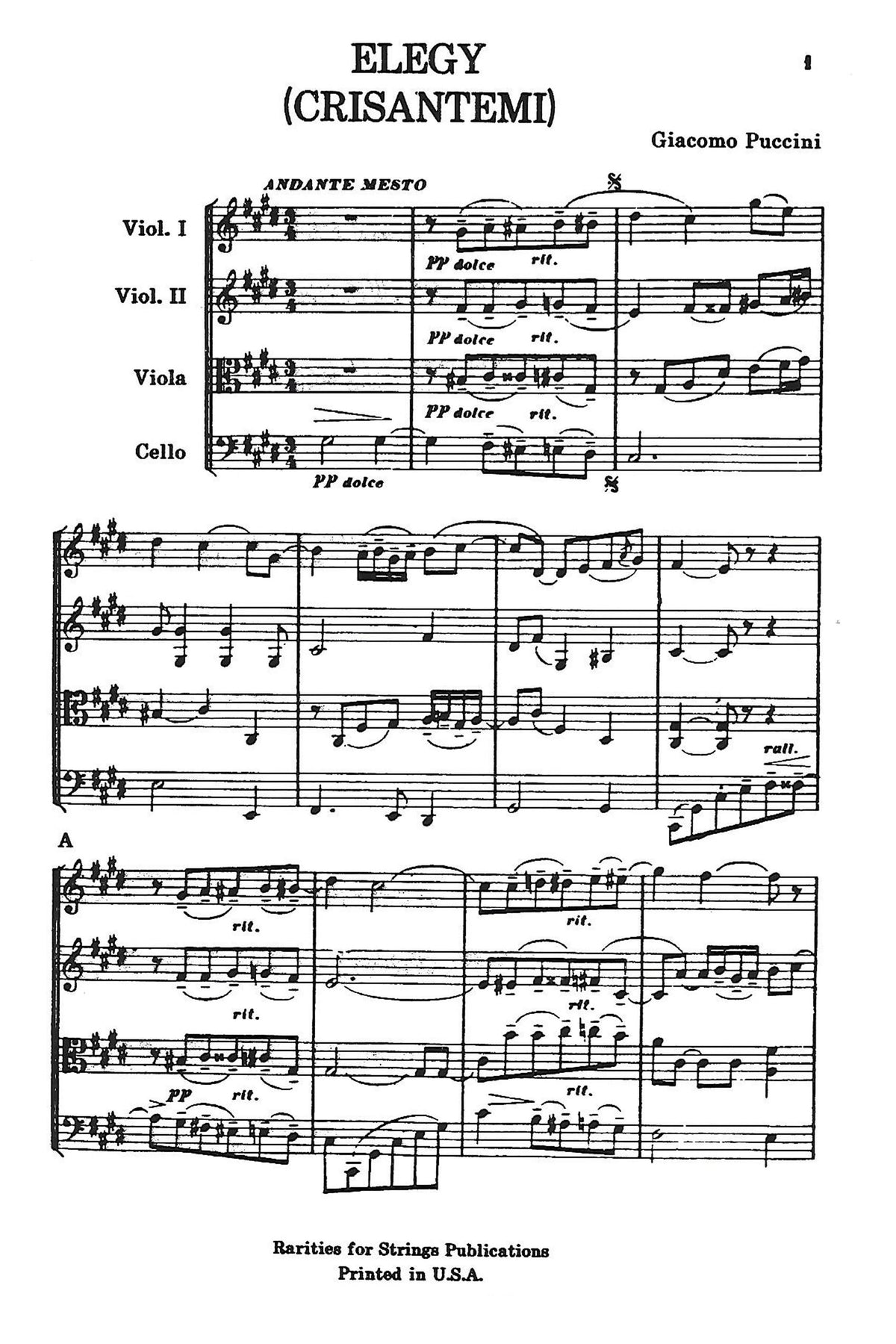 Puccini Elegy for String Quartet