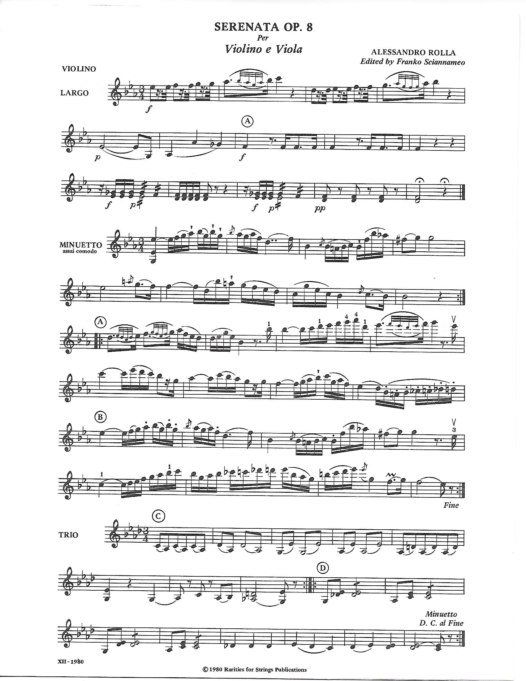 Rolla: Serenata Op. 8, No. 1 for Violin & Viola