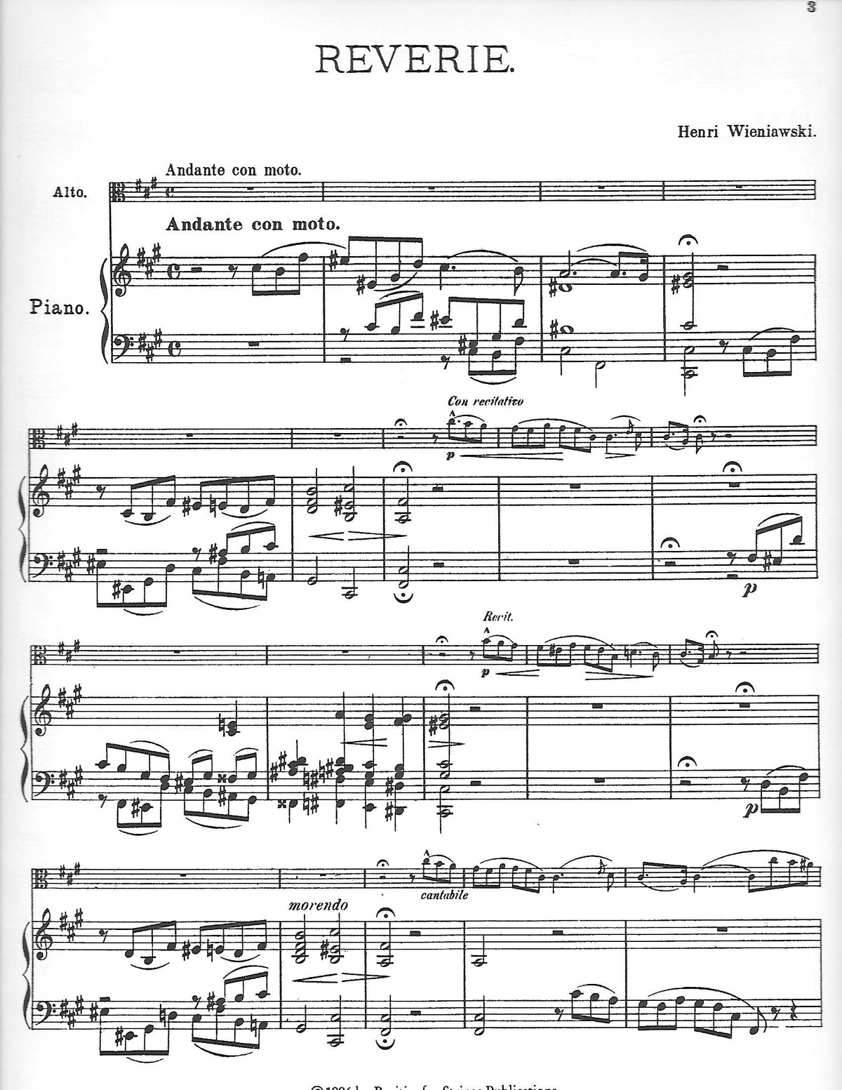 Wieniawski Reverie in A major for viola and piano