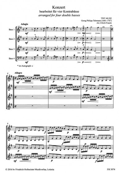 Telemann Concerto for 4 Double Basses TWV 40:202