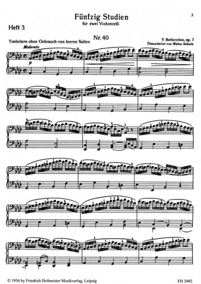 Battanchon 50 Studies for 2 Cellos Volume 3