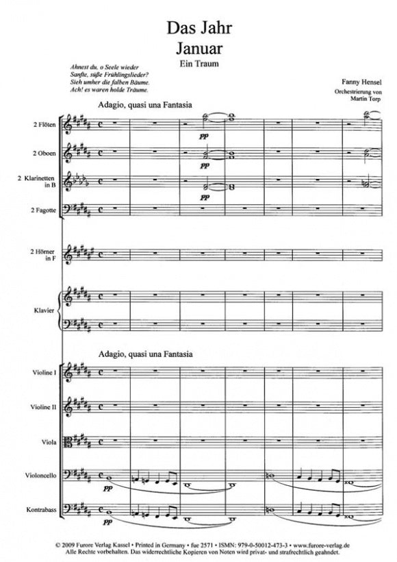 Fanny Hensel Mendelssohn Das Jahr (The year). The piano cycle arr. for orchestra
