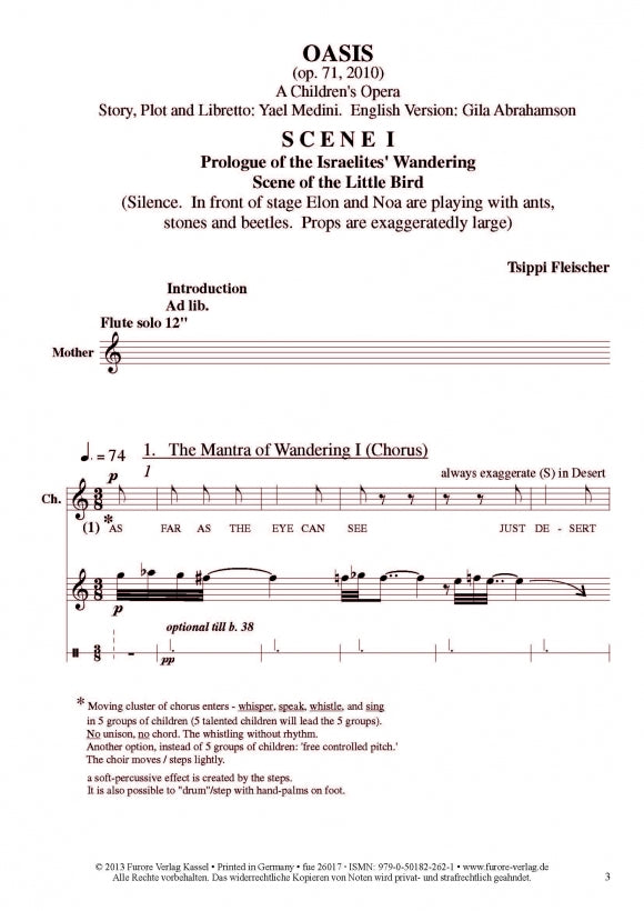 Fleischer Oasis op. 71a. A Children's Opera (English Version) Vocal Score