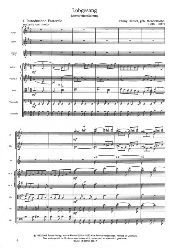Fanny Hensel Mendelssohn Lobgesang Score