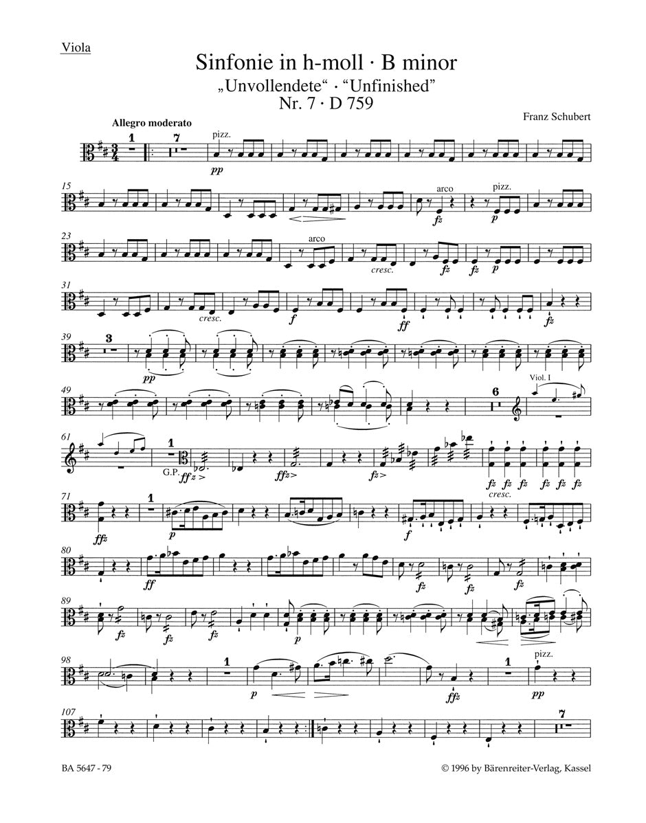 Schubert Symphony Nr. 7 B minor D 759 "Unfinished" Viola Part
