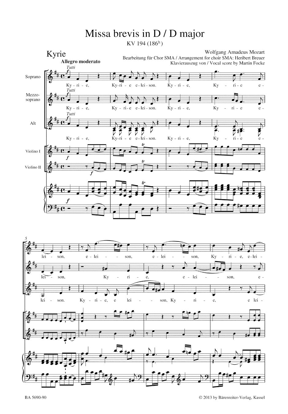 Mozart Missa brevis D major K. 194 (186h) (Arranged for female choir (SMA))