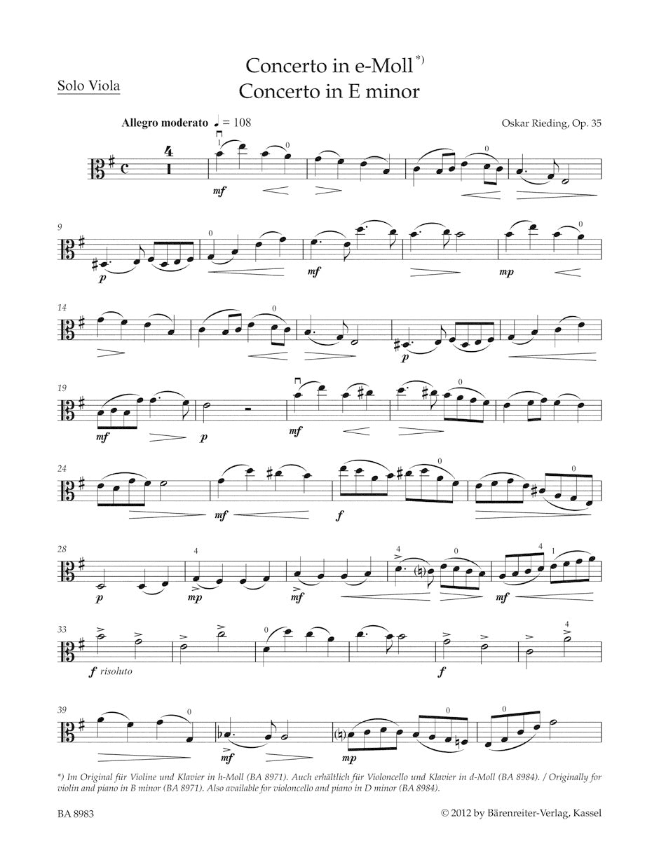 Rieding Concerto B minor op. 35 (Arranged for viola, transposed to E minor)