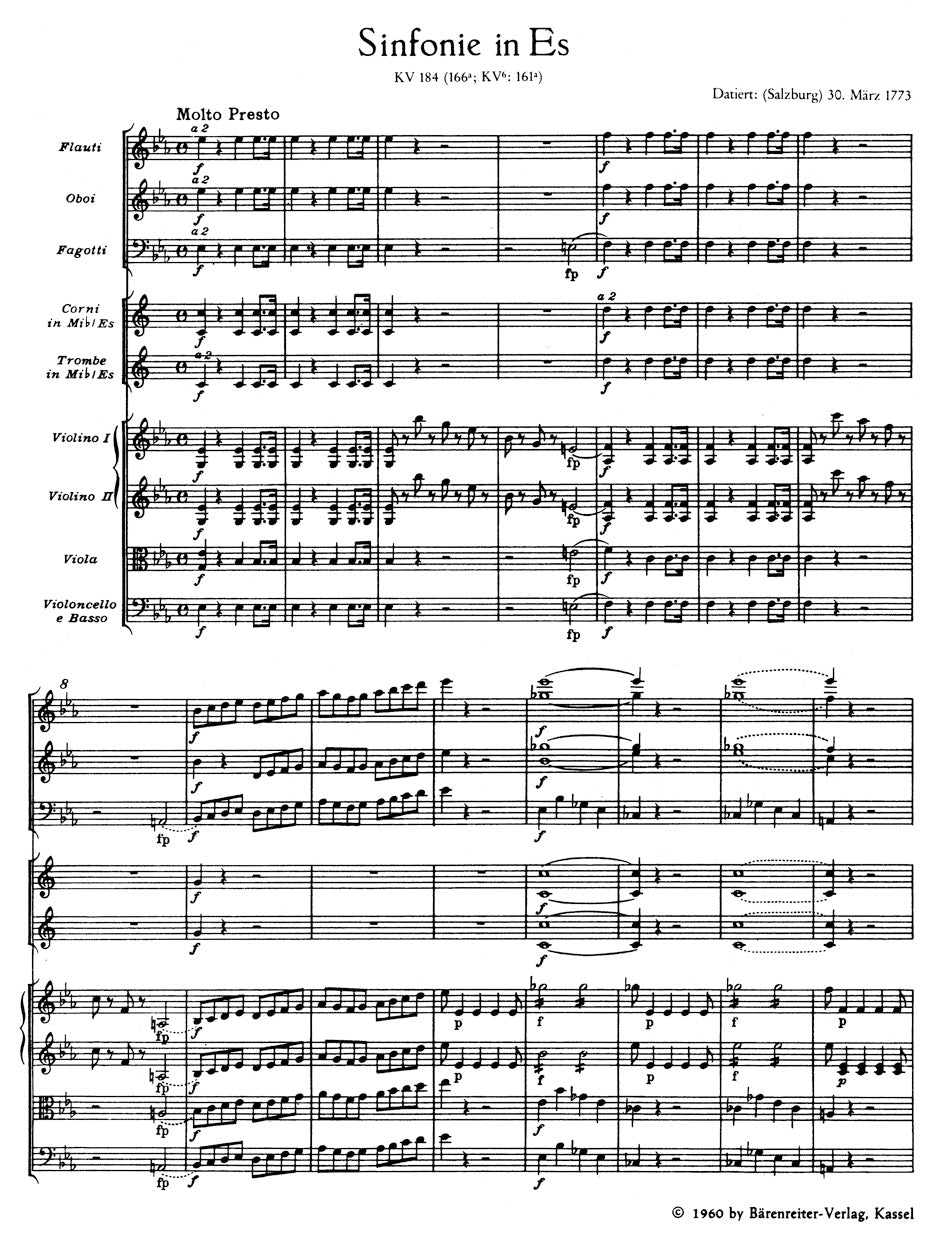 Mozart Symphony no. 26 in E-flat major K. 184(166a)