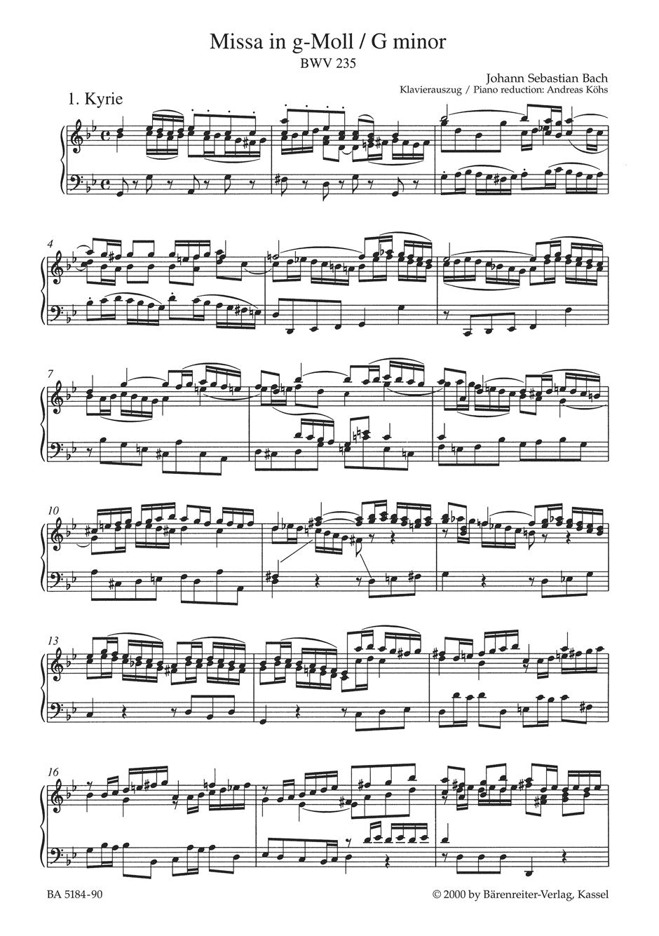Bach Mass G minor BWV 235 "Lutheran Mass 3"