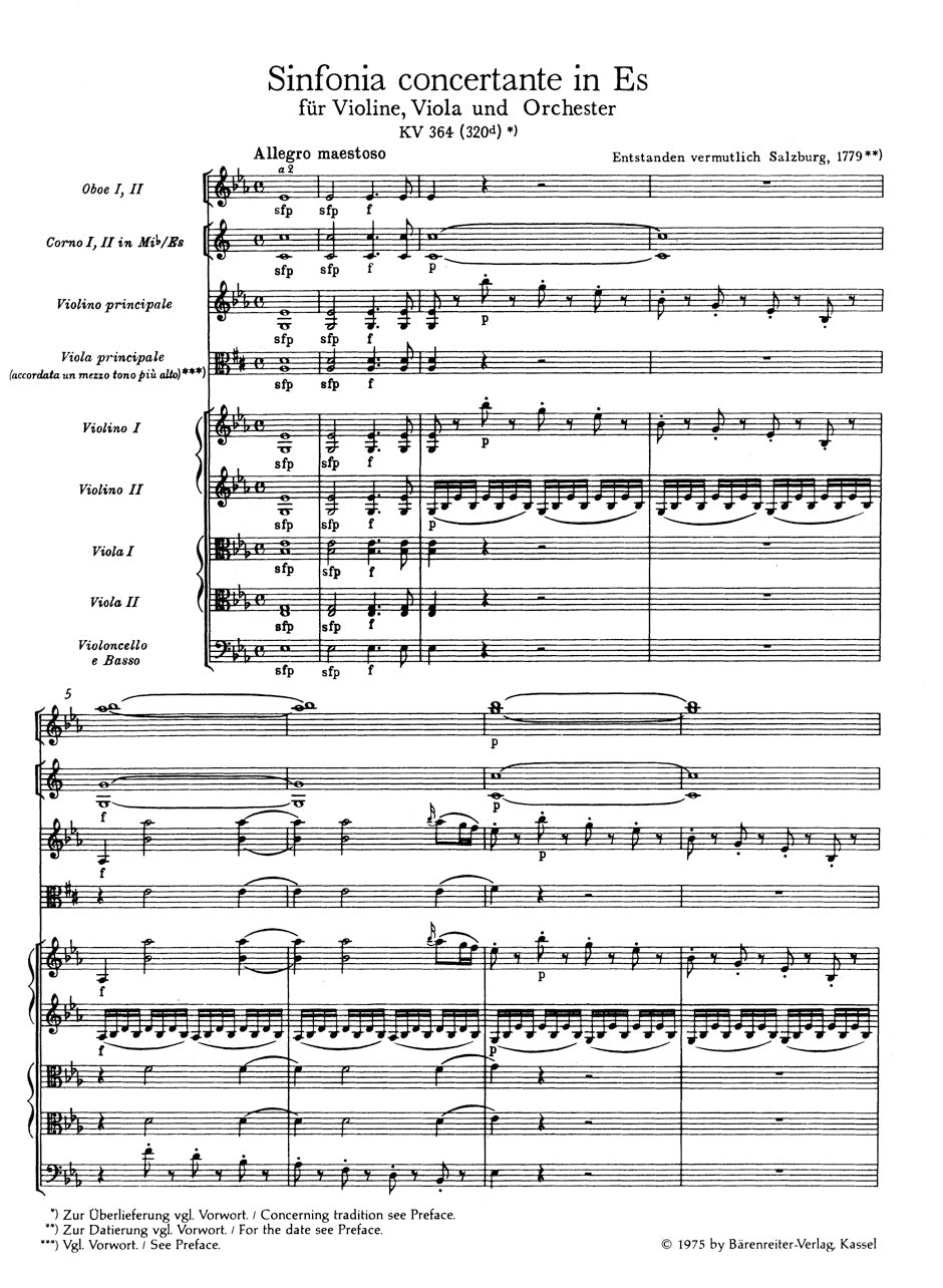 Mozart Sinfonia concertante for Violin, Viola and Orchestra E-flat major K. 364 (320d)