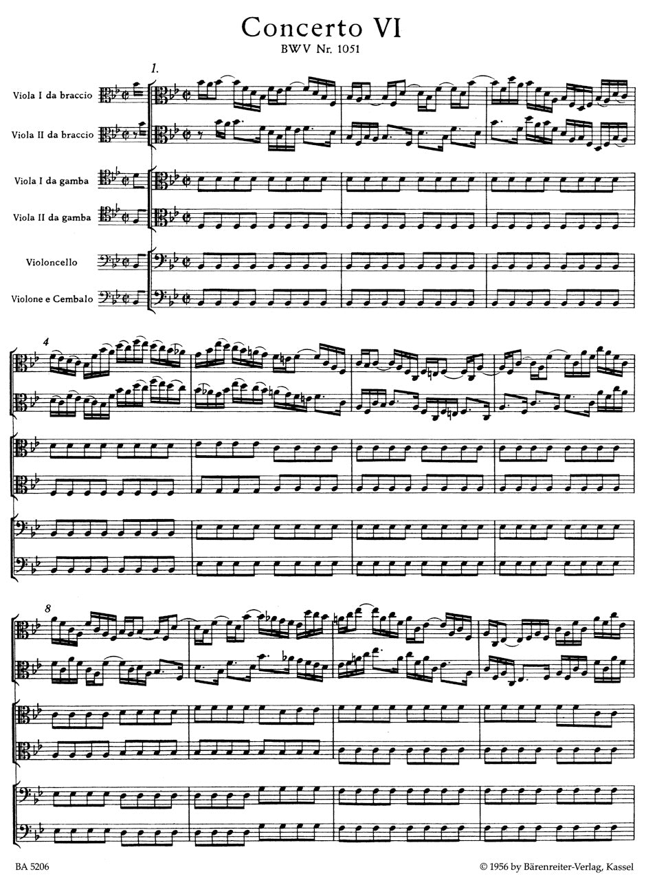 Bach Brandenburg Concerto No. 6 B flat-major BWV 1051