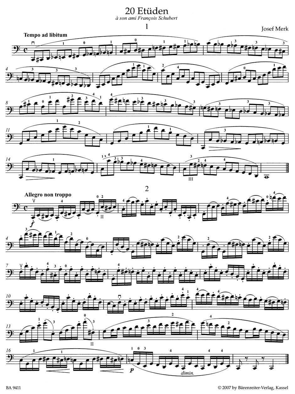 Merk 20 Etudes for Violoncello op. 11