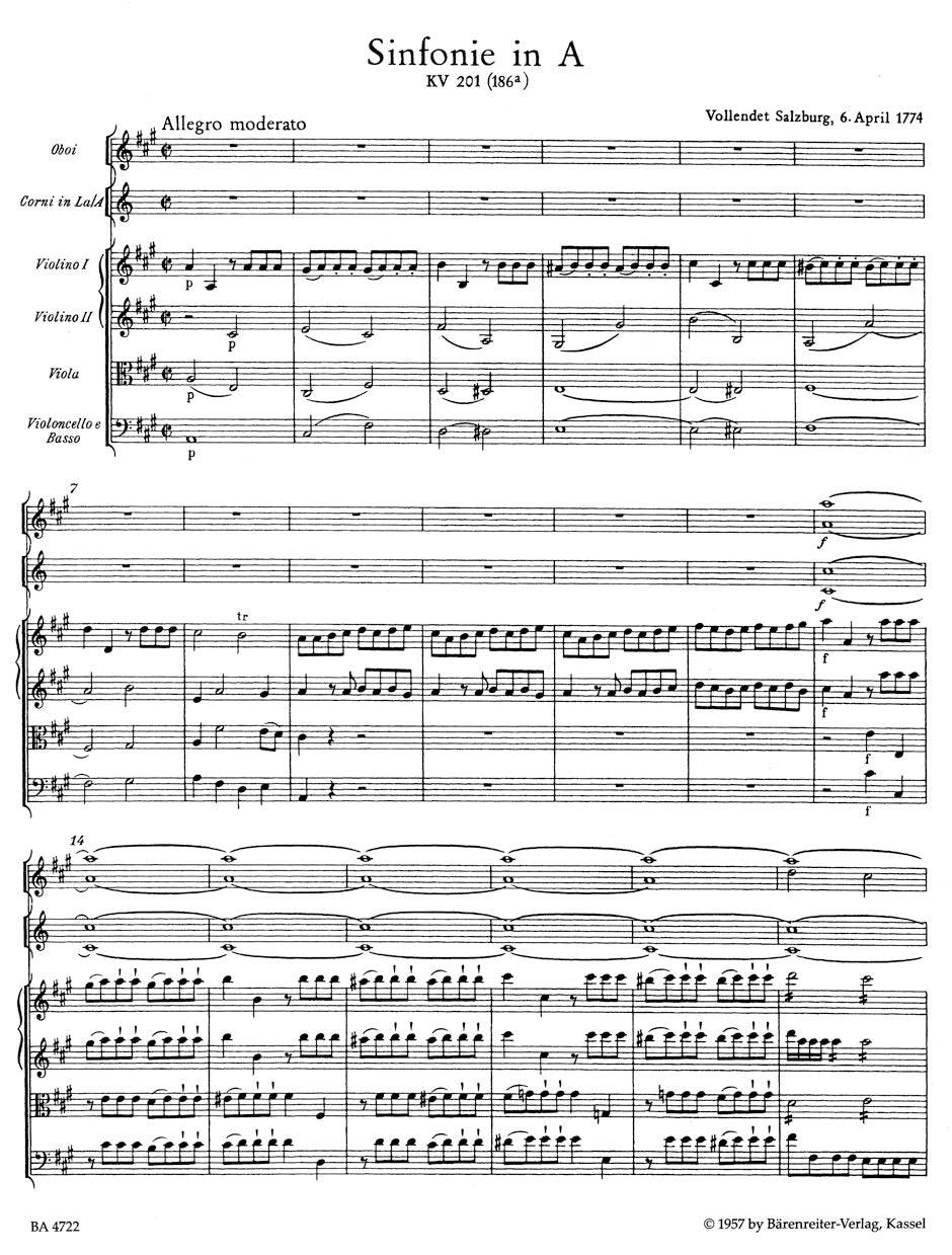 Mozart Symphony Nr. 29 A major K. 201(186a)