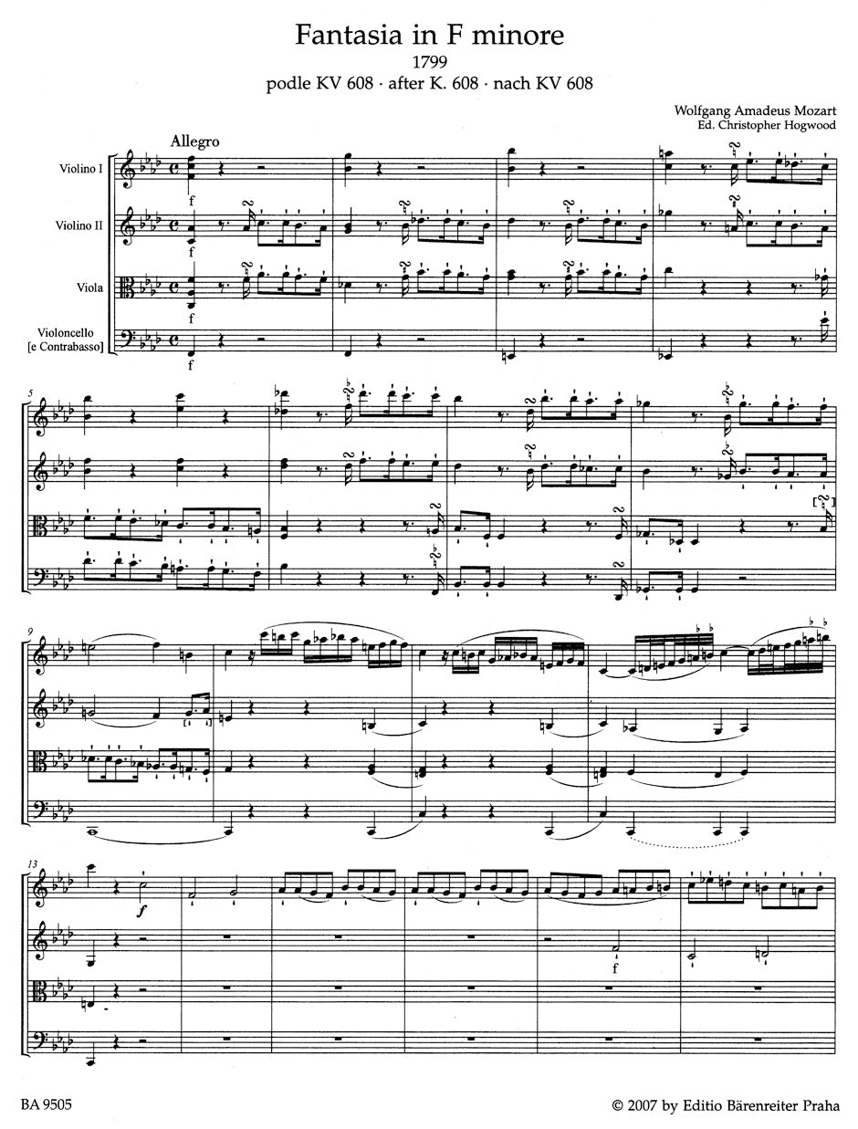 Mozart Fantasia F minor for strings (1799) (nach "Ein Orgelstück für eine Uhr KV 608")