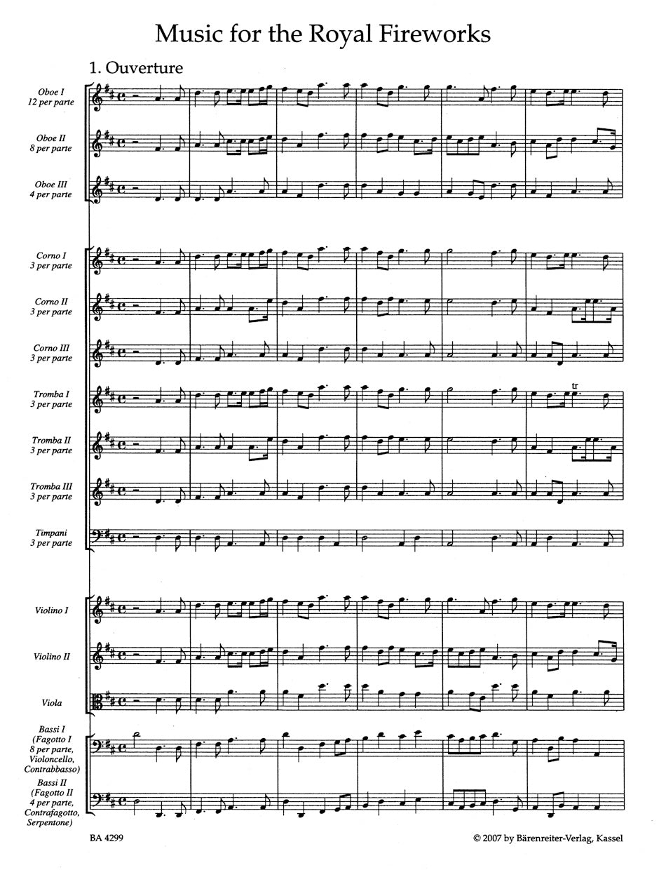 Handel Music for the Royal Fireworks HWV 351