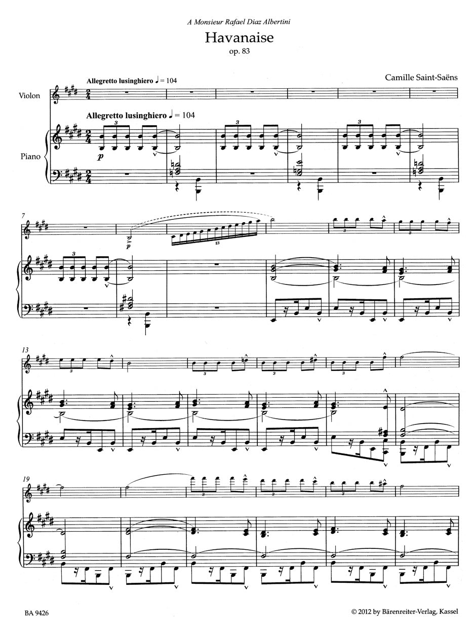 Saint-Saens Havanaise for Violin and Piano op. 83