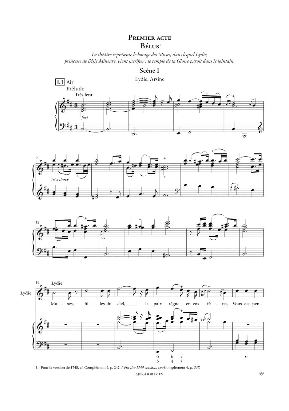 Rameau Le Temple de la Gloire  - Vocal Score